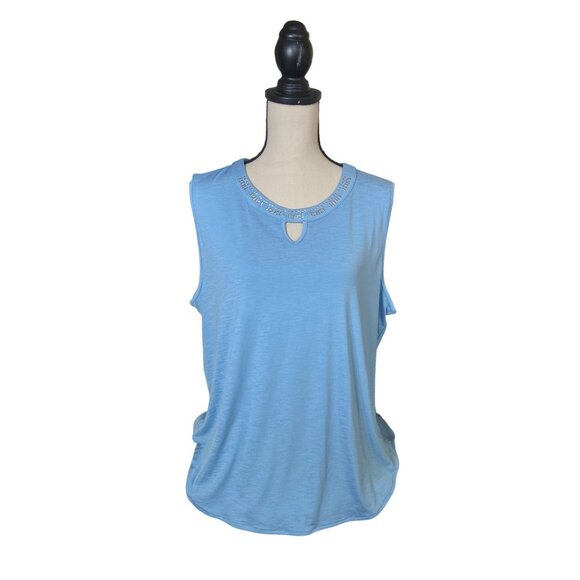N Touch Womens Sleevless Top Petite PXL Light Blue Studded Neckline - Picture 1 of 9